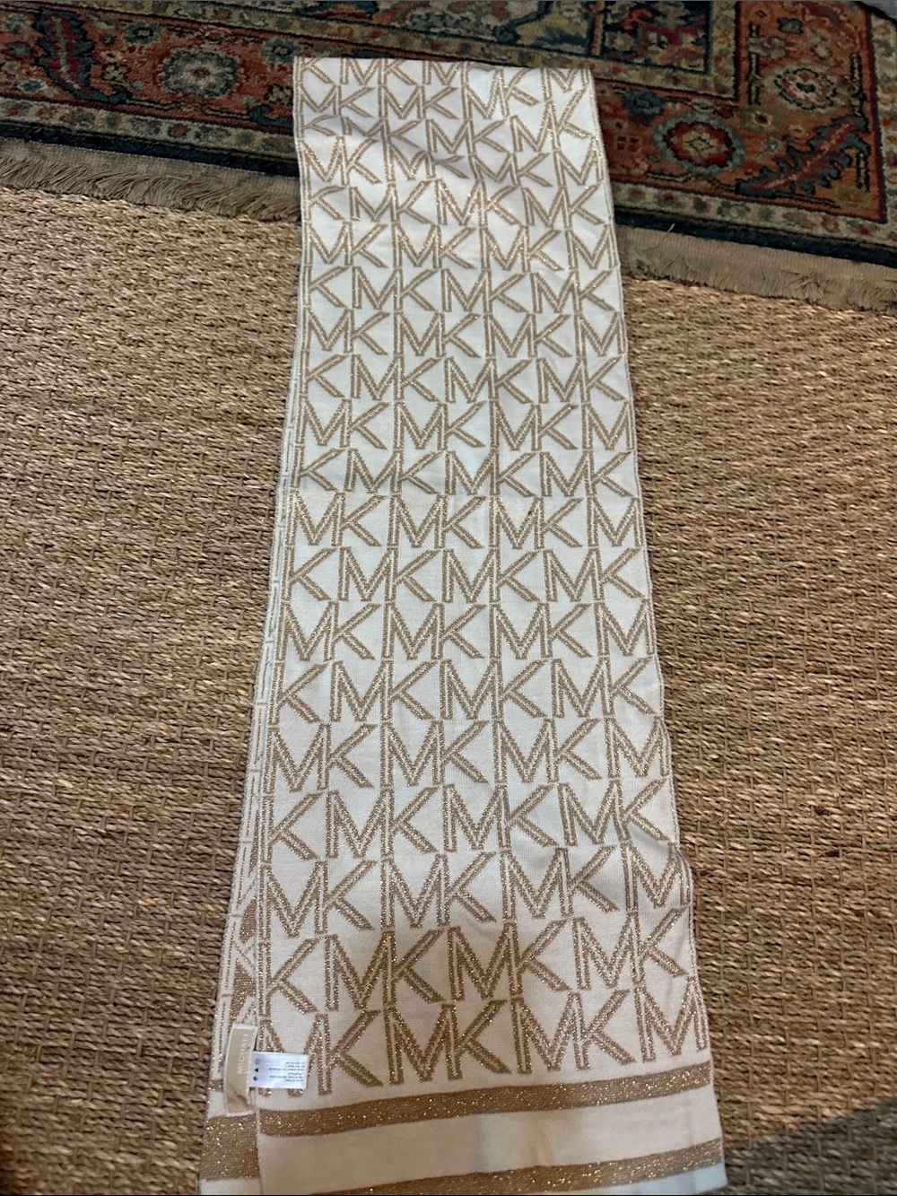 Michael Kors Cream and Gold MK Logo Table Runner